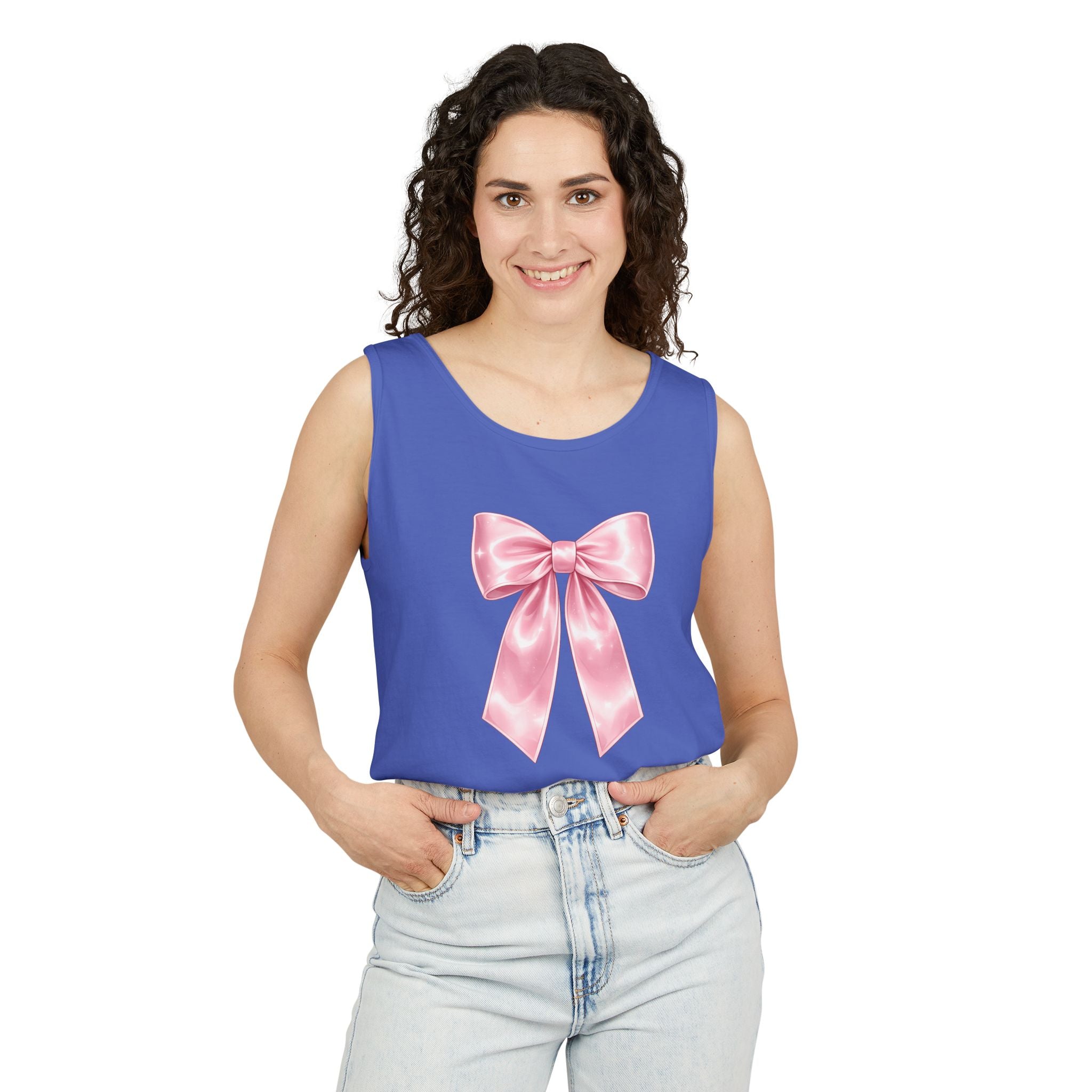 Pink Satin Bow Tank Top — Cute Giftable Ribbon Graphic Tank