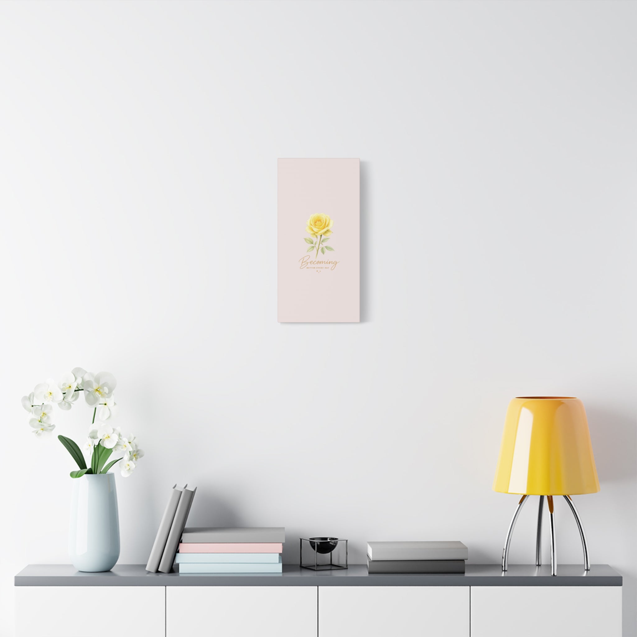Canvas Wall Art — Yellow Rose "Becoming: Better Every Day" Inspirational Quote