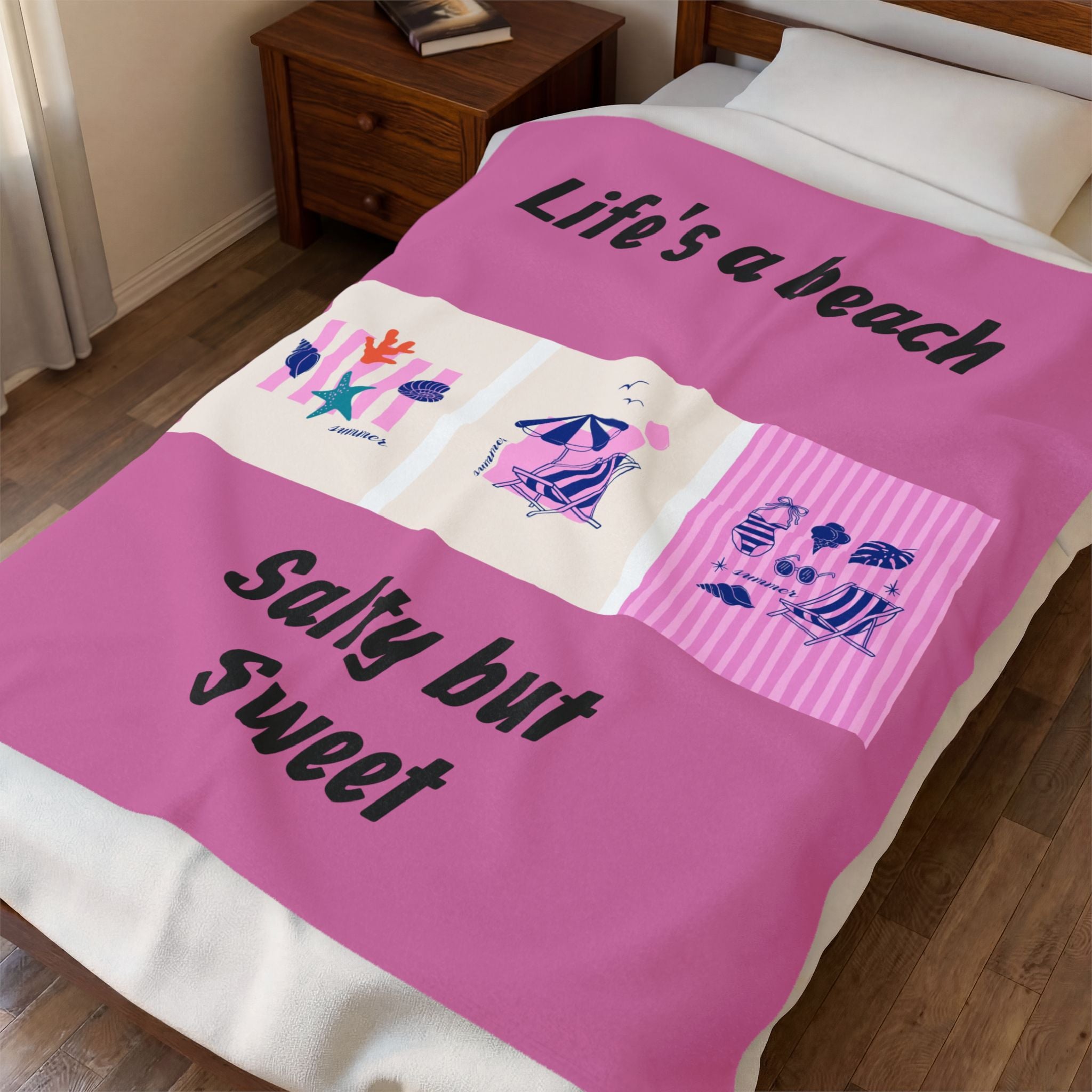 Beach Throw Blanket - "Life's a beach, Salty but Sweet" Velveteen Plush Blanket