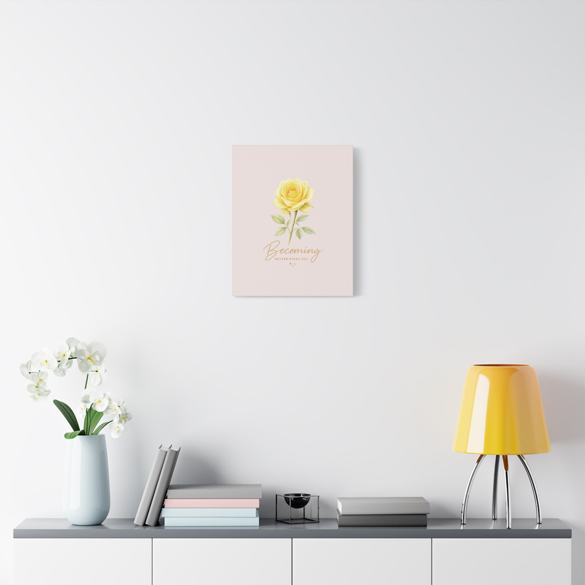 Canvas Wall Art — Yellow Rose "Becoming: Better Every Day" Inspirational Quote