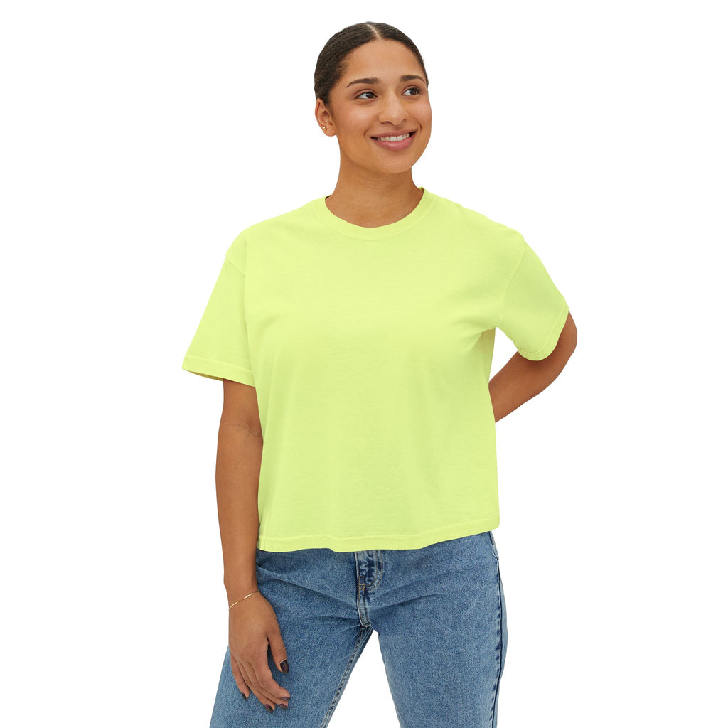 Women's Boxy Tee — "Less Hustle More Coffee" Graphic Crop Shirt