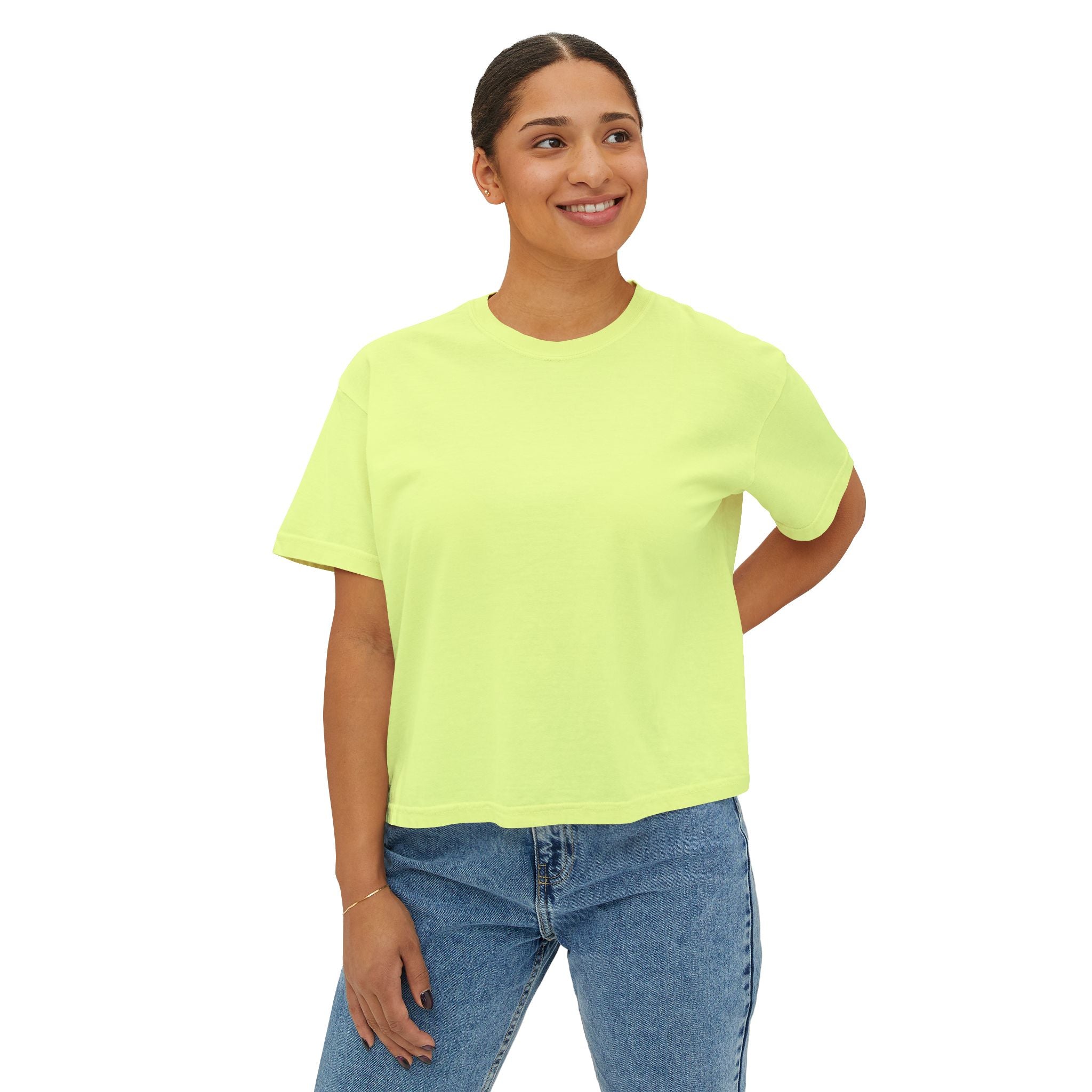 Women's Boxy Tee — "Less Hustle More Coffee" Graphic Crop Shirt