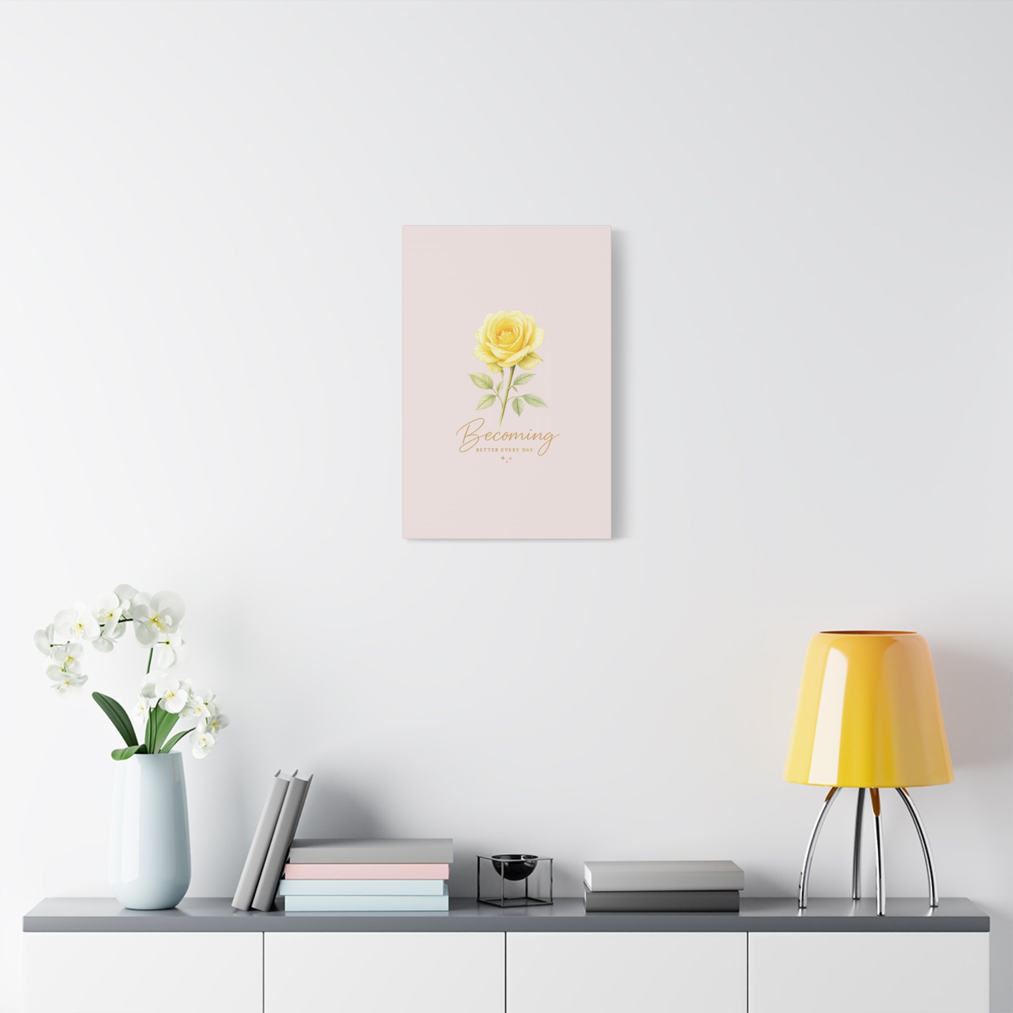 Canvas Wall Art — Yellow Rose "Becoming: Better Every Day" Inspirational Quote