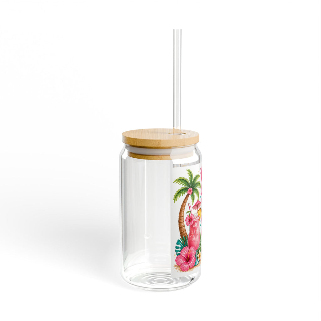 Sipper Glass — “Sun Sand & Sippin’ Pure Happiness” Tropical 16oz Beach Tumbler
