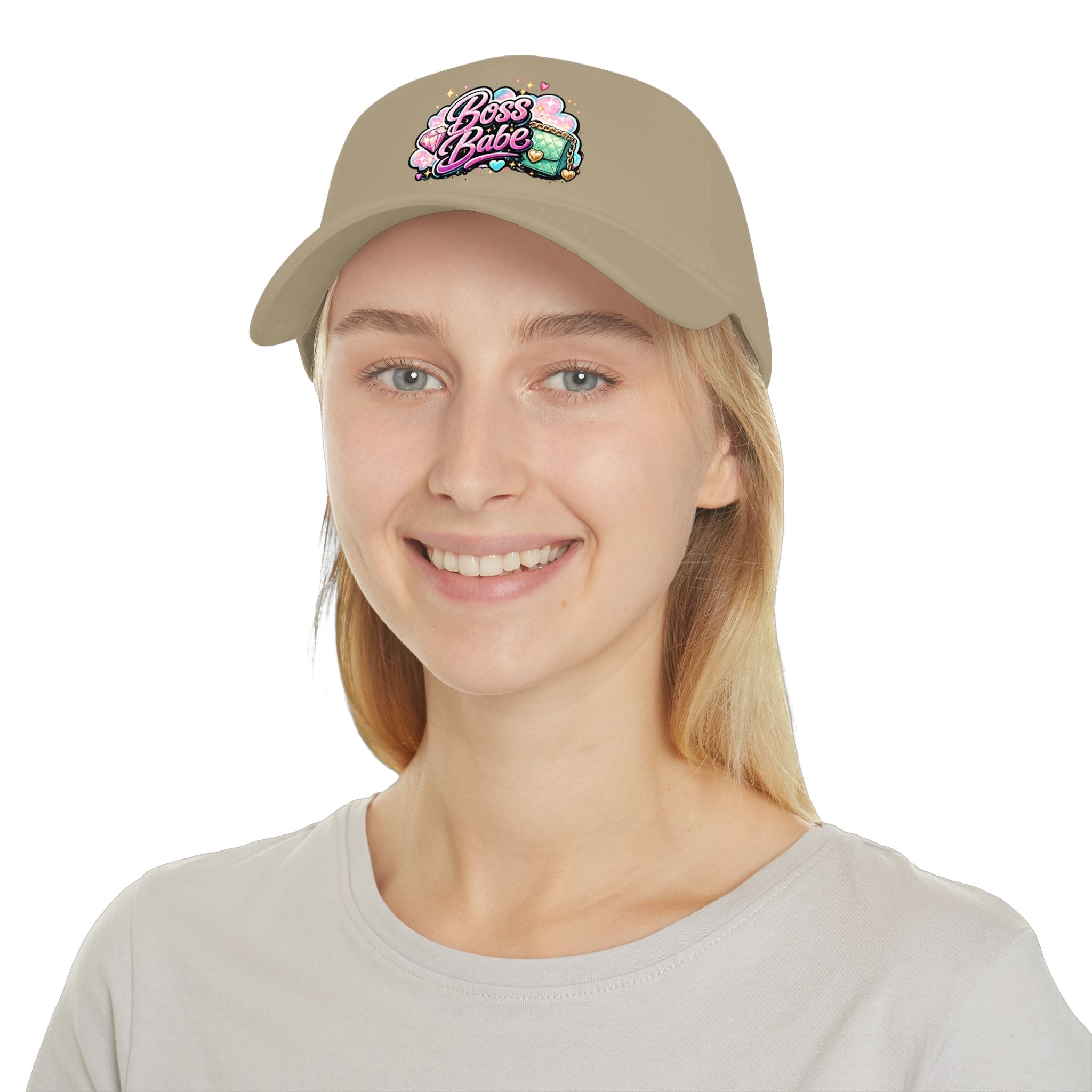 Boss Babe Baseball Cap — Cute Pink Glitter Graphic Low Profile Hat