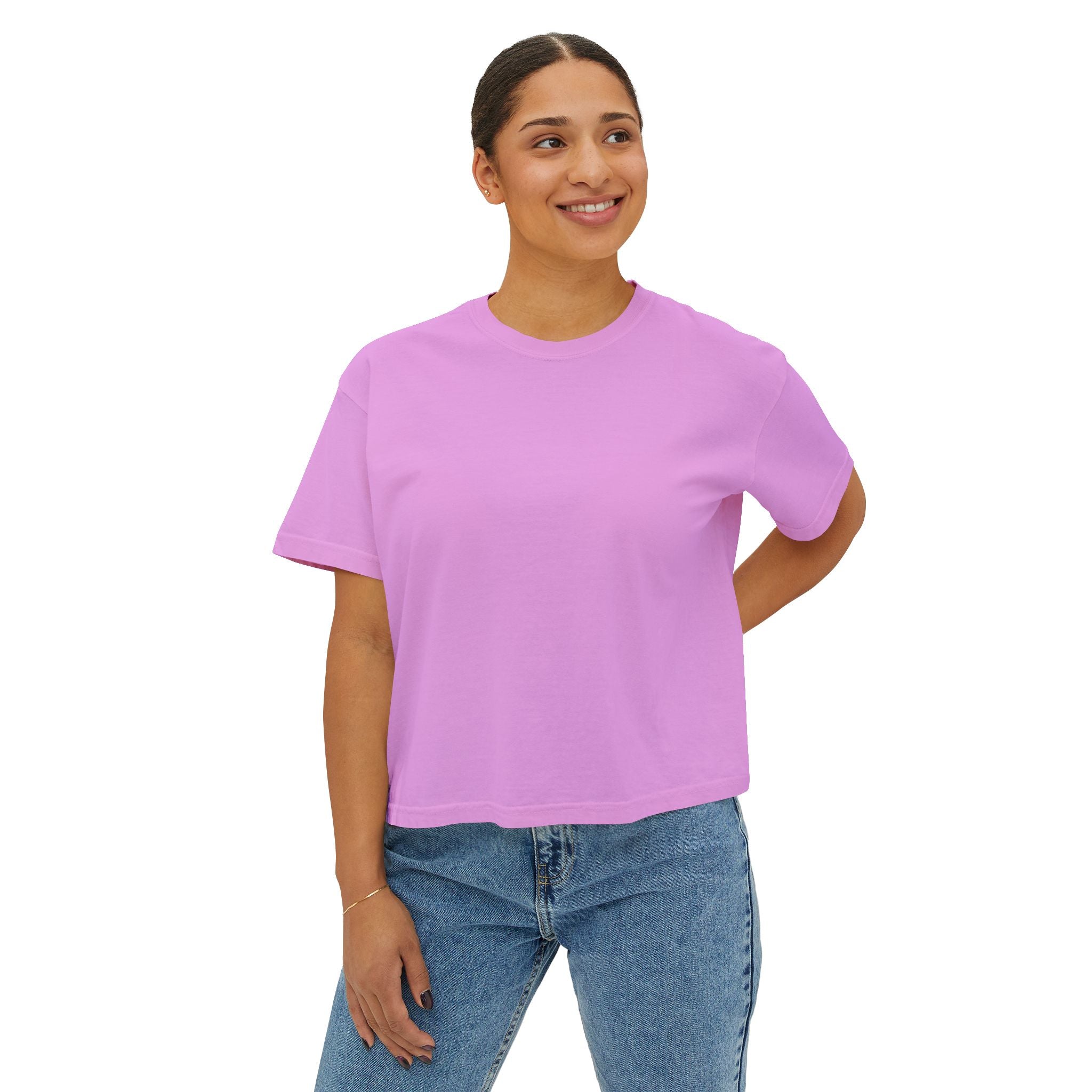 Women's Boxy Tee — "Less Hustle More Coffee" Graphic Crop Shirt