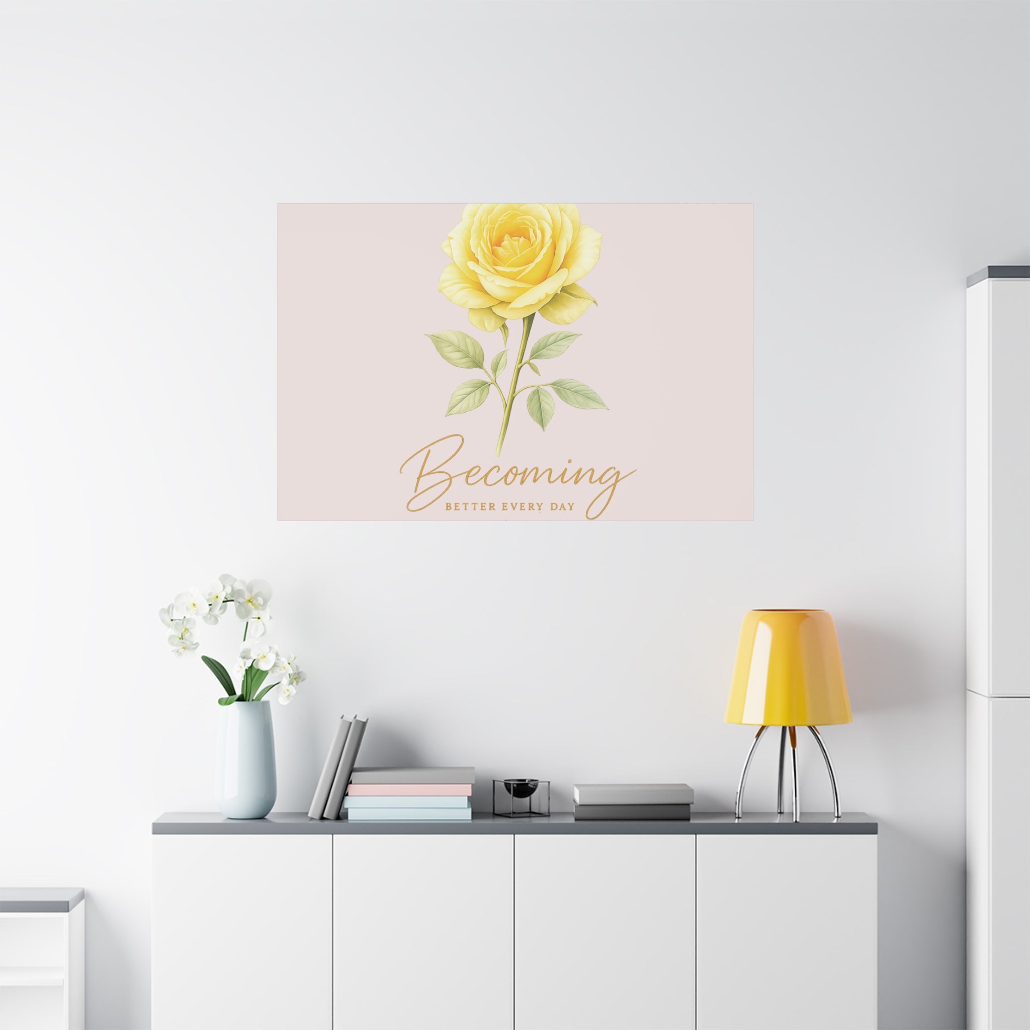 Canvas Wall Art — Yellow Rose "Becoming: Better Every Day" Inspirational Quote