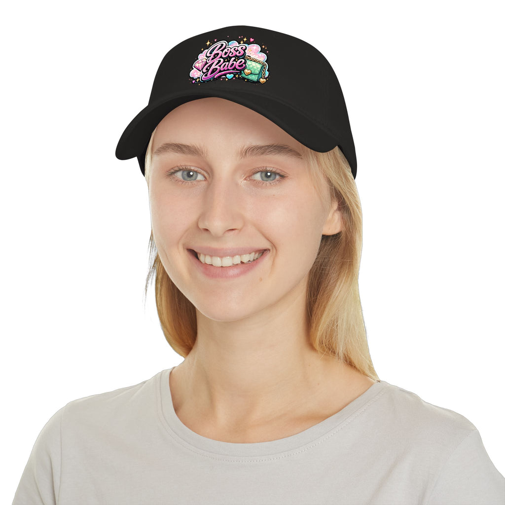 Boss Babe Baseball Cap — Cute Pink Glitter Graphic Low Profile Hat