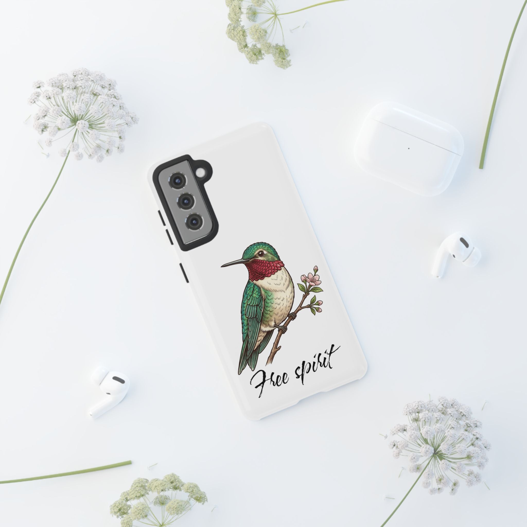 Hummingbird 'Free Spirit' Tough Phone Case — Protective Floral Bird Design