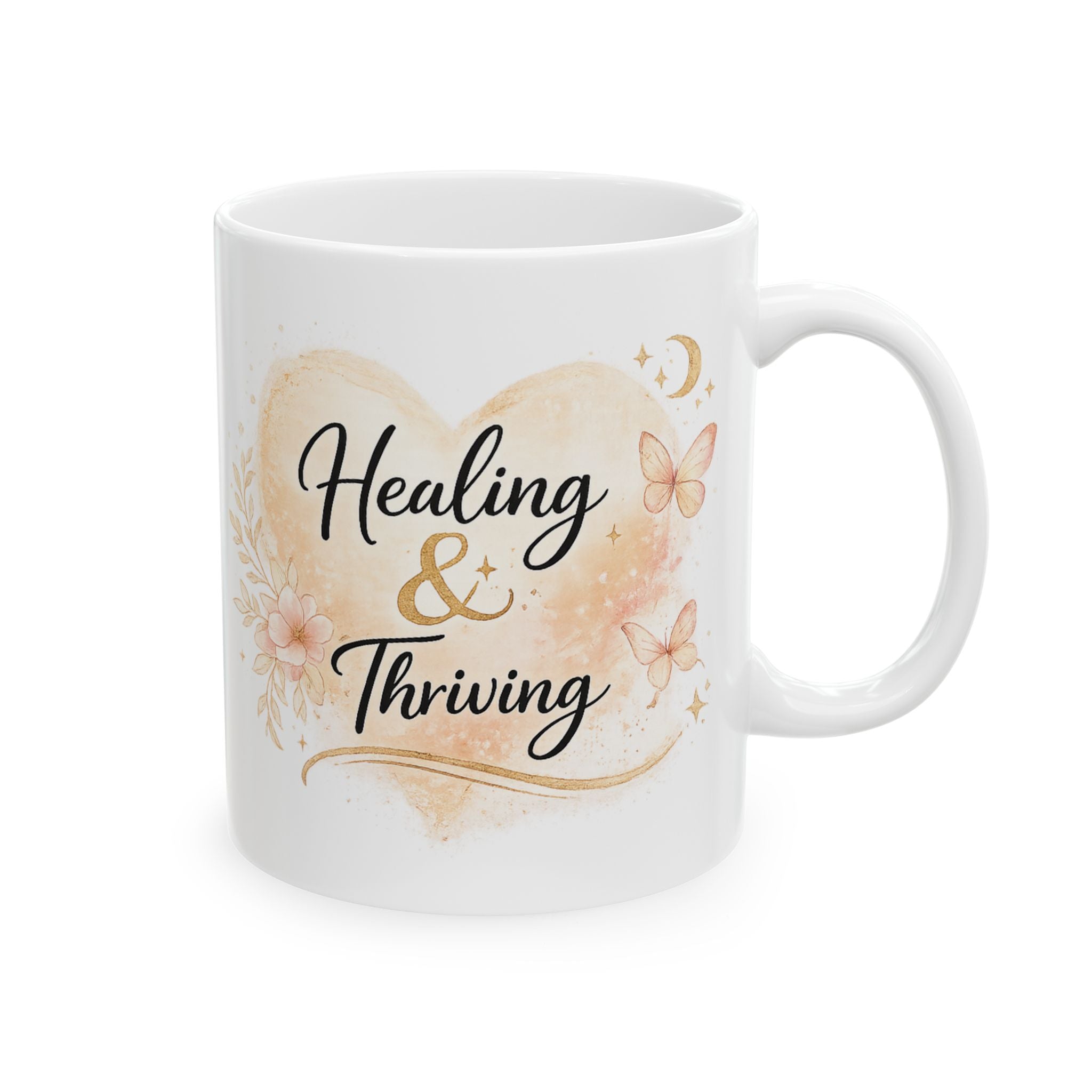 Healing Mama Ceramic Mug — Floral Butterfly 'Healing is a Process' Coffee Cup (11oz, 15oz)