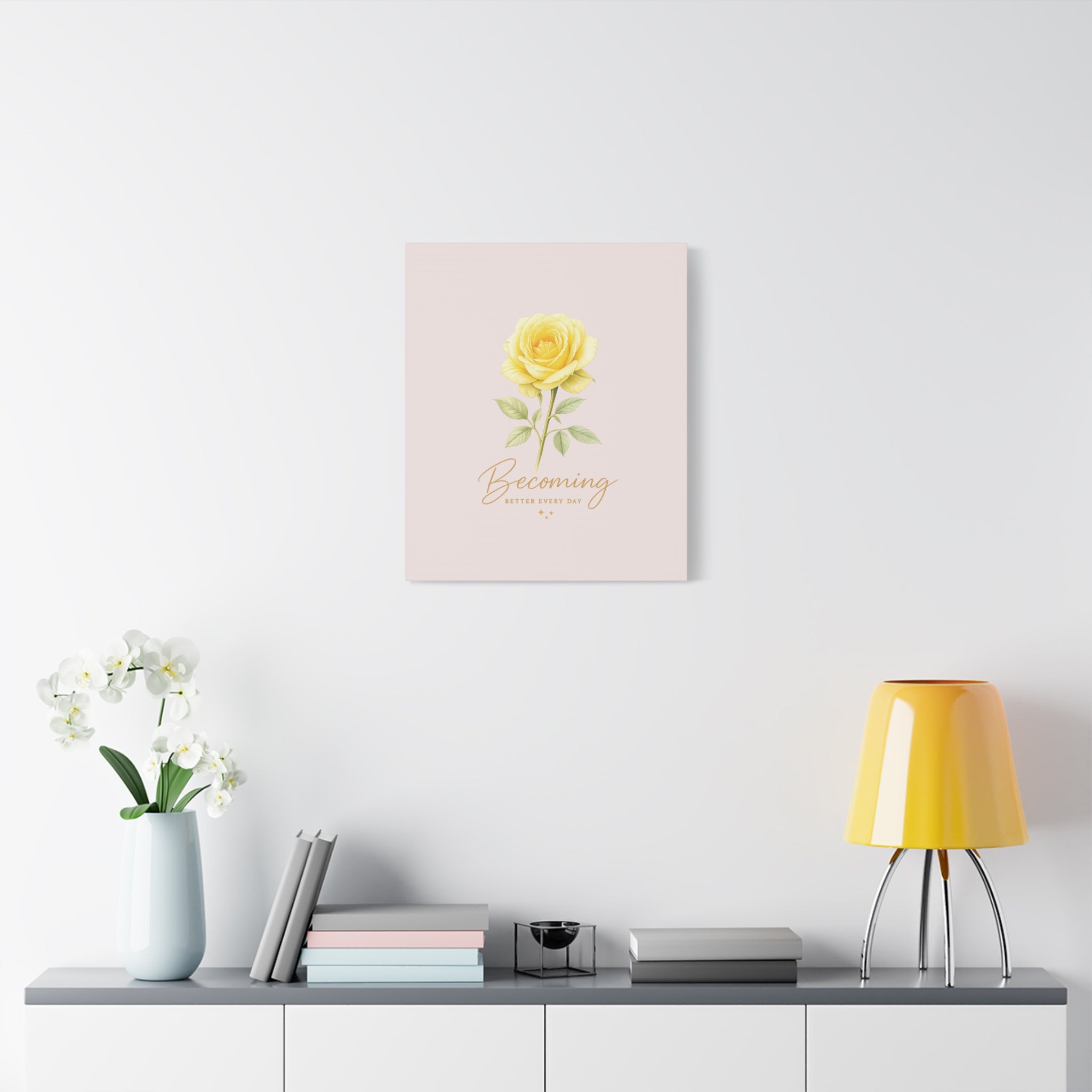 Canvas Wall Art — Yellow Rose "Becoming: Better Every Day" Inspirational Quote