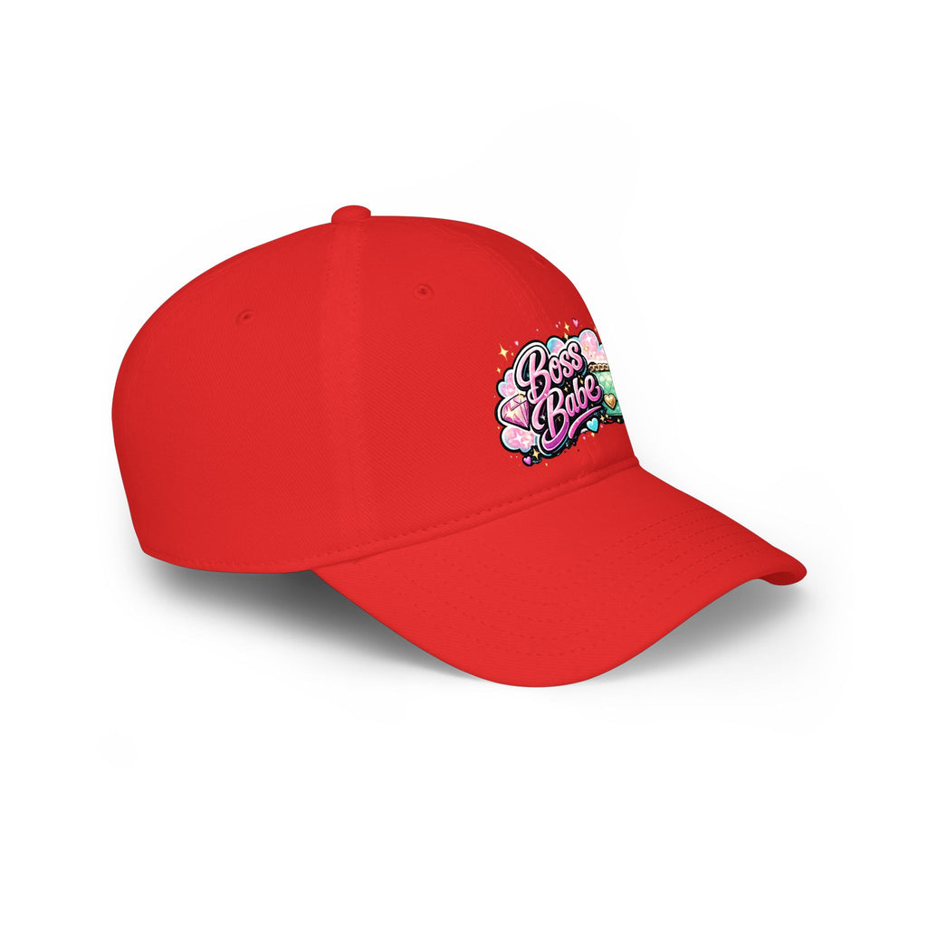 Boss Babe Baseball Cap — Cute Pink Glitter Graphic Low Profile Hat