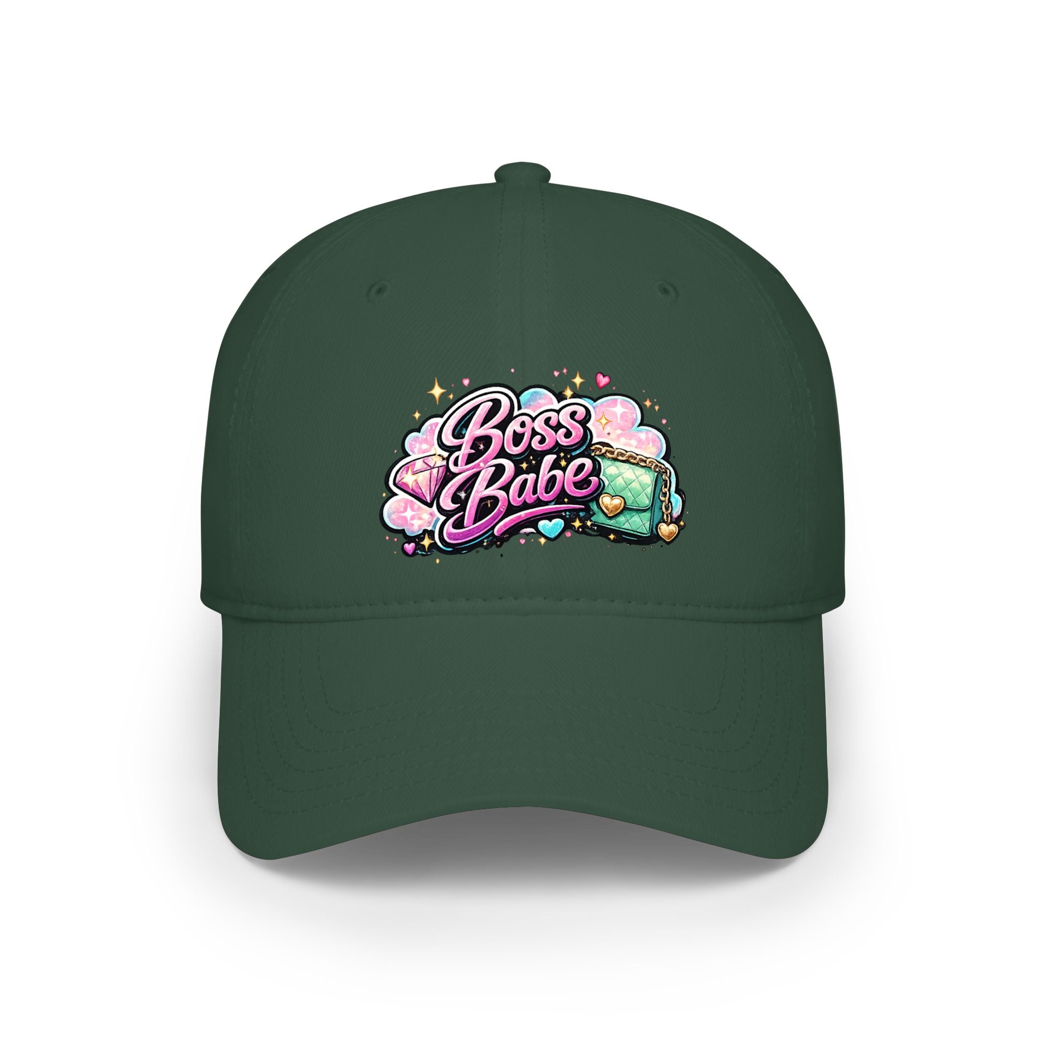 Boss Babe Baseball Cap — Cute Pink Glitter Graphic Low Profile Hat