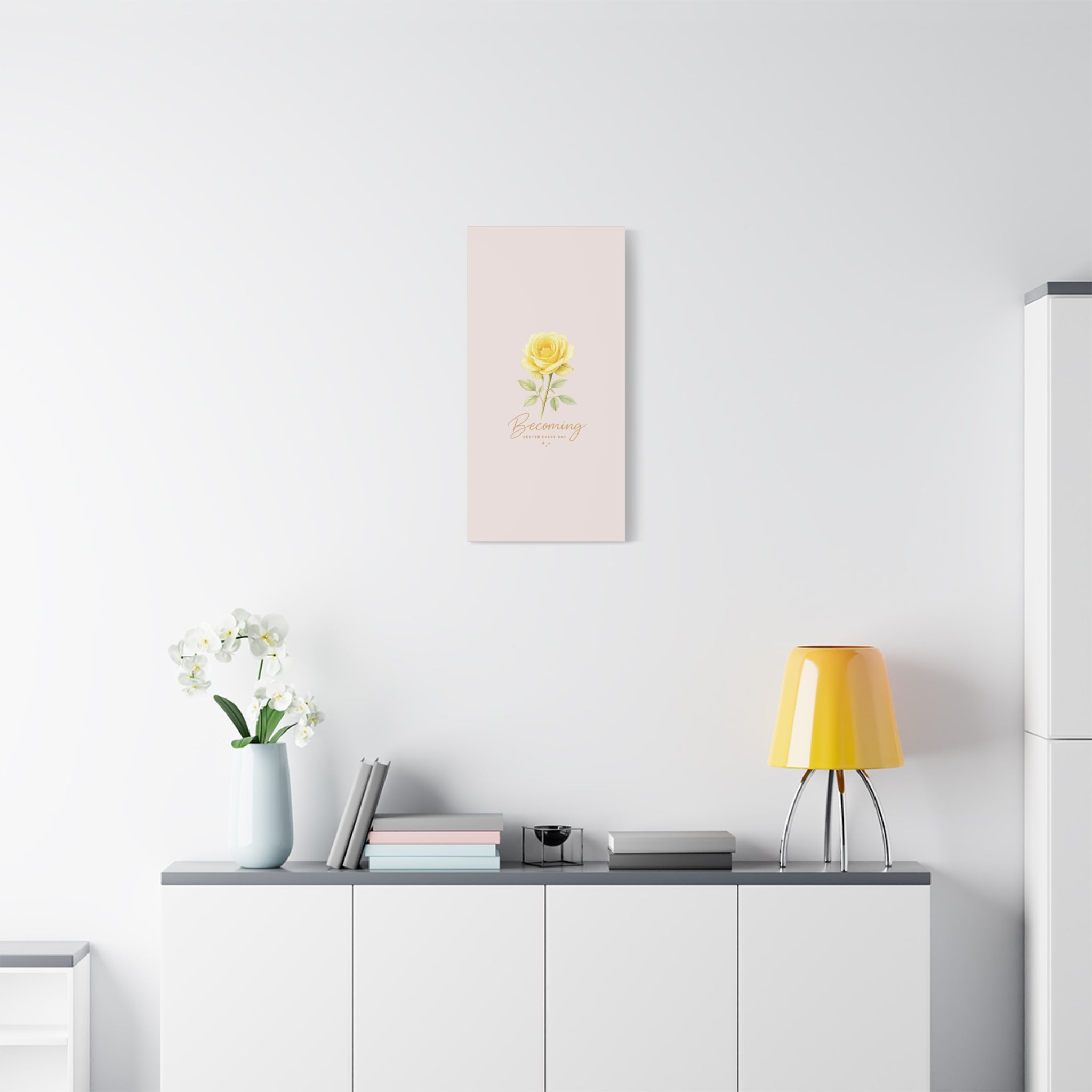 Canvas Wall Art — Yellow Rose "Becoming: Better Every Day" Inspirational Quote