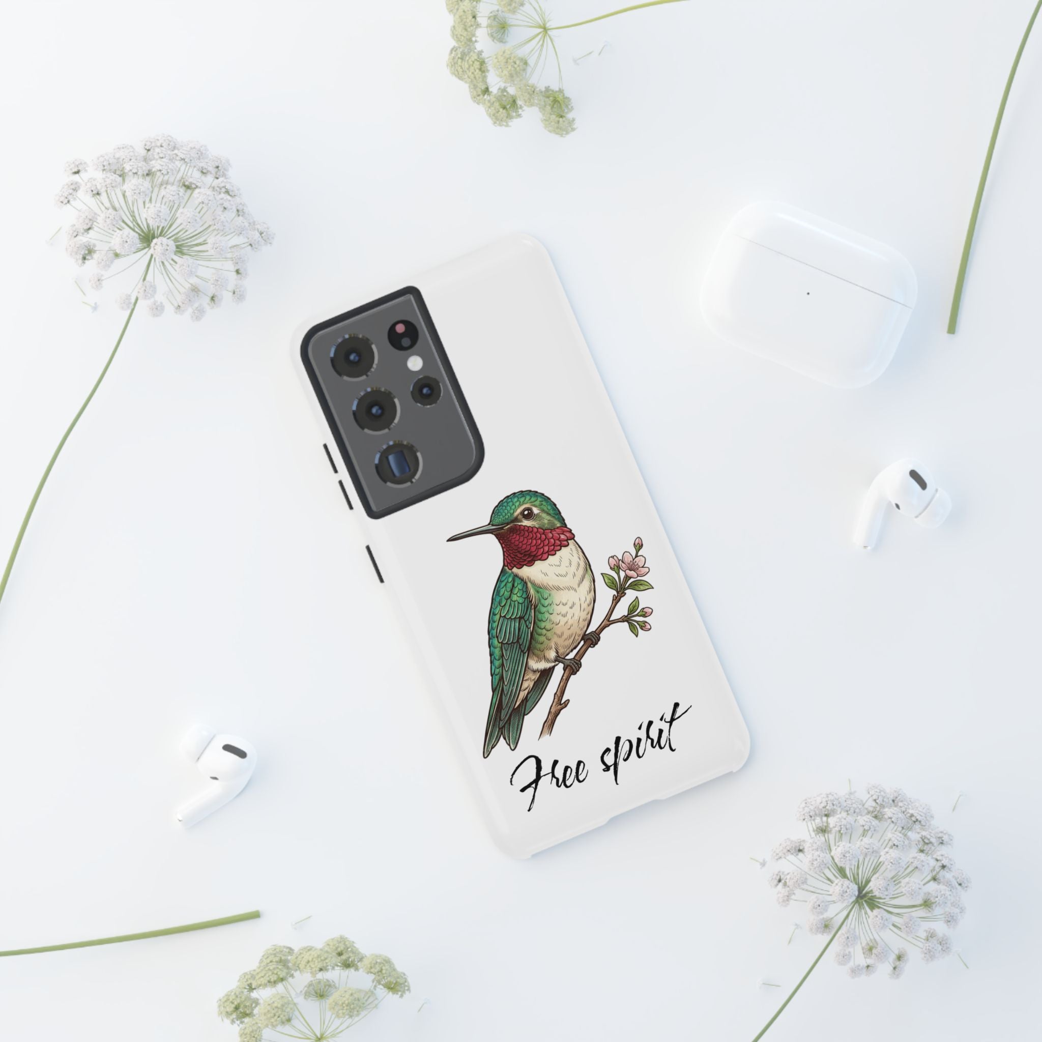 Hummingbird 'Free Spirit' Tough Phone Case — Protective Floral Bird Design