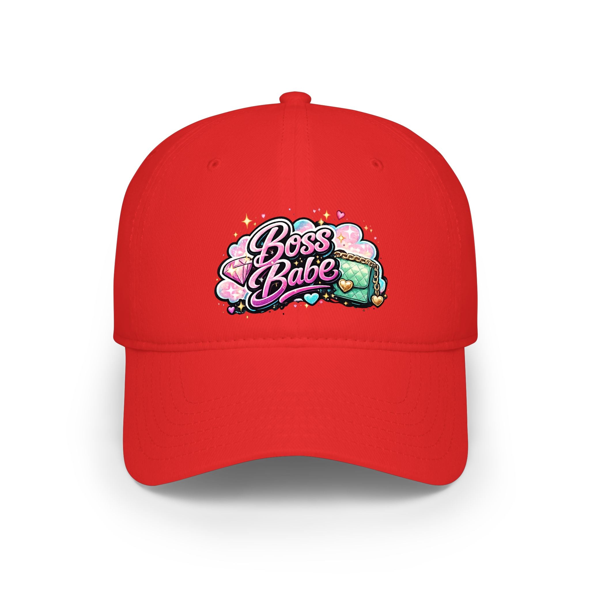Boss Babe Baseball Cap — Cute Pink Glitter Graphic Low Profile Hat