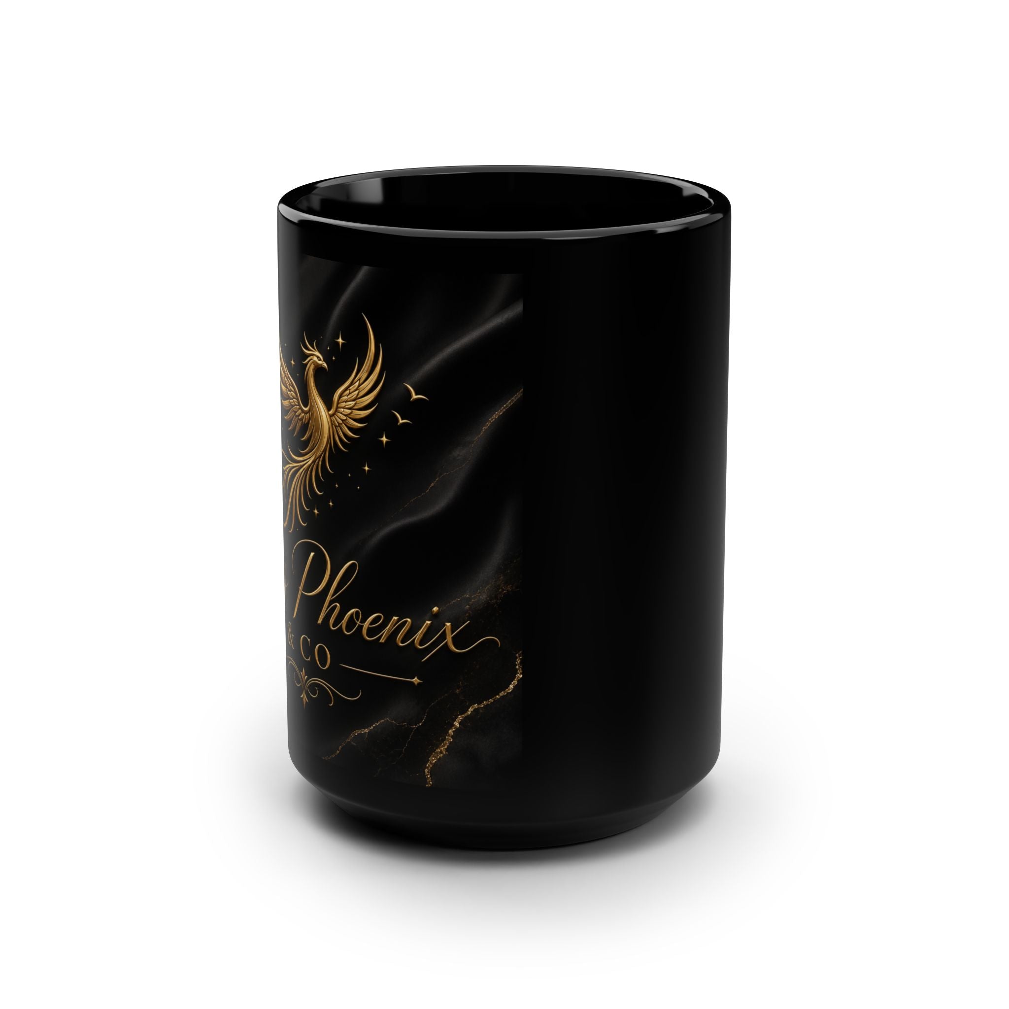 15oz Black Mug — Elegant Gold Phoenix Ceramic Coffee Cup