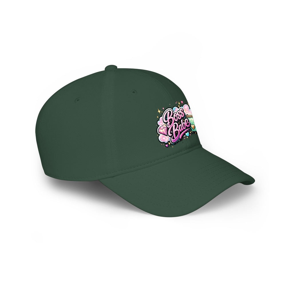 Boss Babe Baseball Cap — Cute Pink Glitter Graphic Low Profile Hat