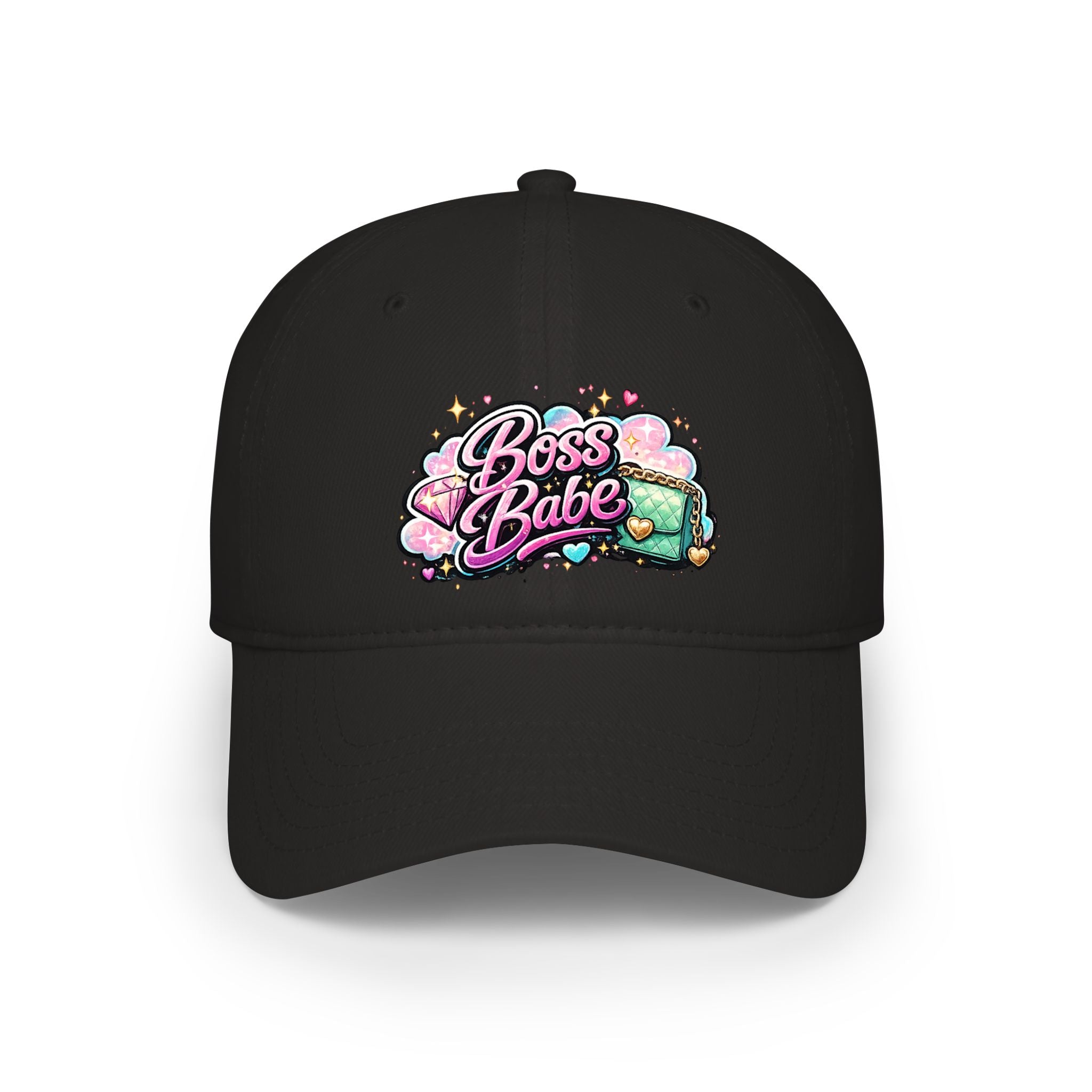 Boss Babe Baseball Cap — Cute Pink Glitter Graphic Low Profile Hat