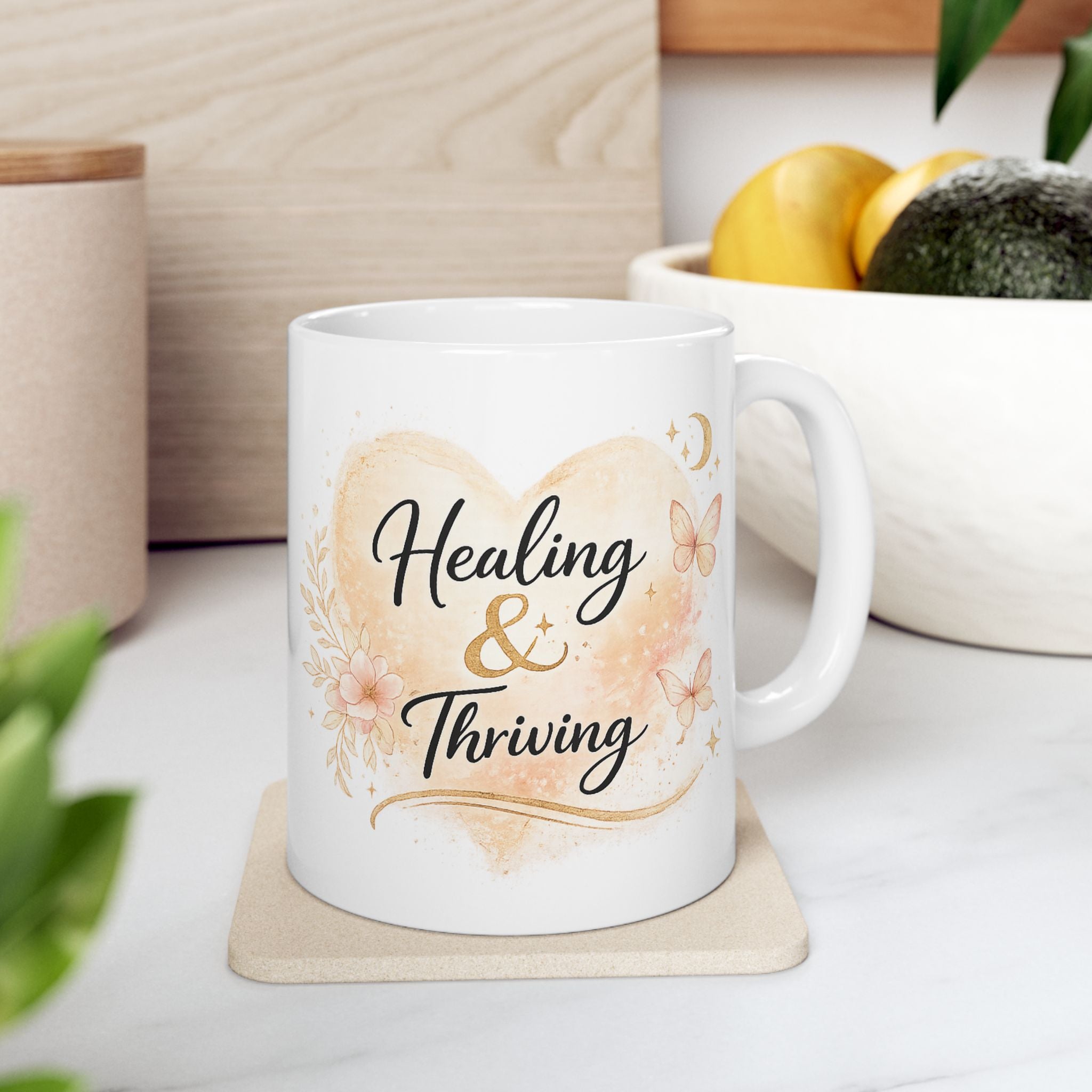 Healing Mama Ceramic Mug — Floral Butterfly 'Healing is a Process' Coffee Cup (11oz, 15oz)