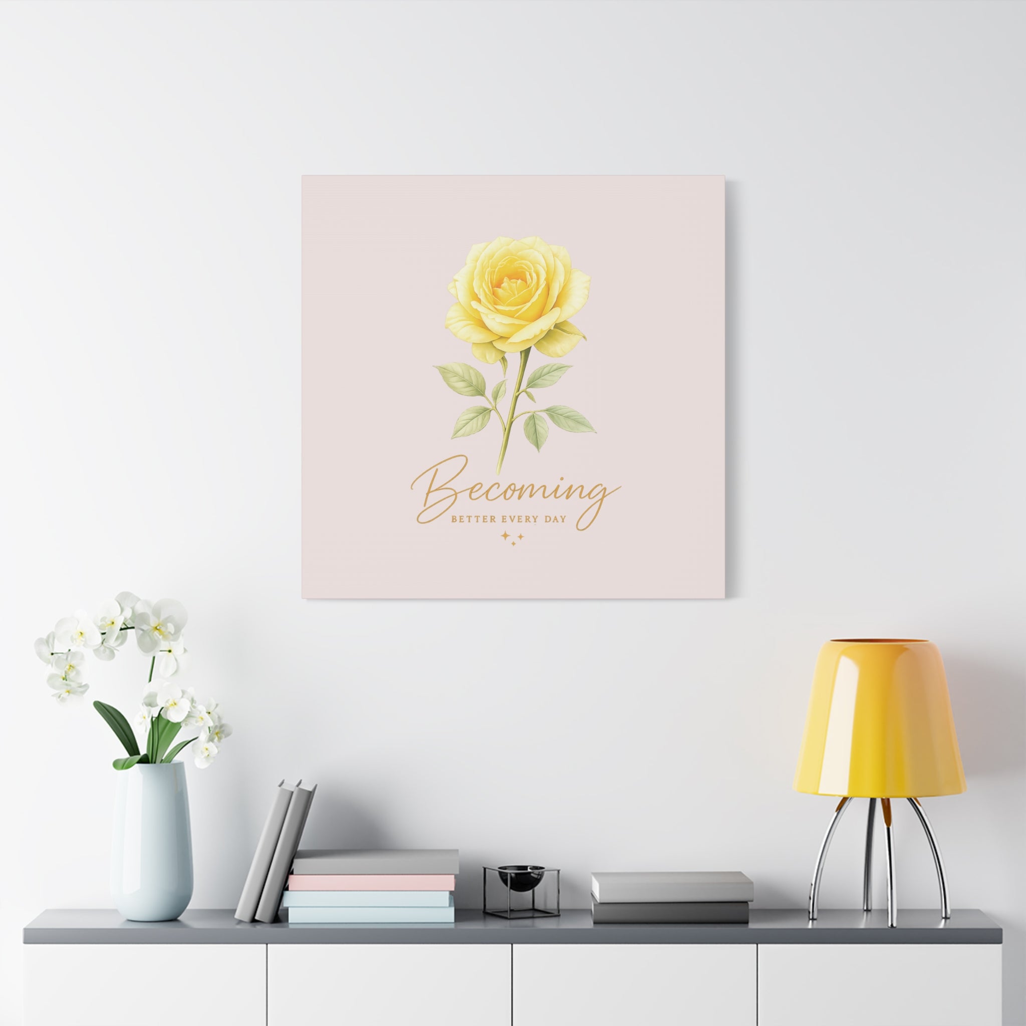 Canvas Wall Art — Yellow Rose "Becoming: Better Every Day" Inspirational Quote