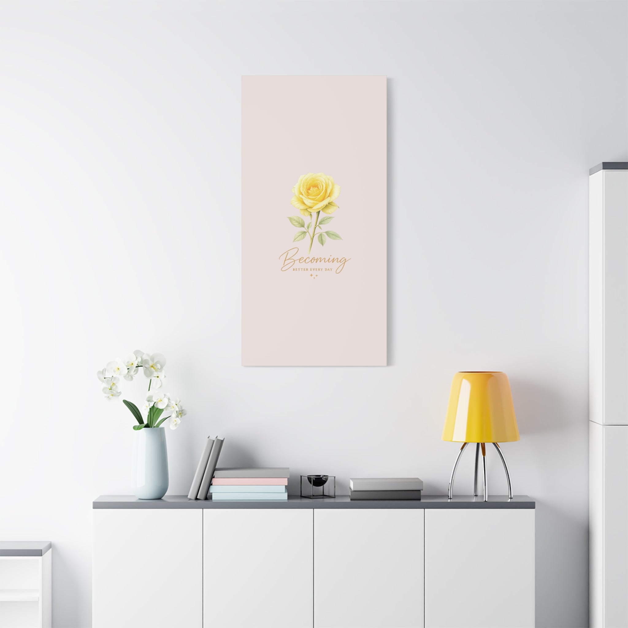 Canvas Wall Art — Yellow Rose "Becoming: Better Every Day" Inspirational Quote