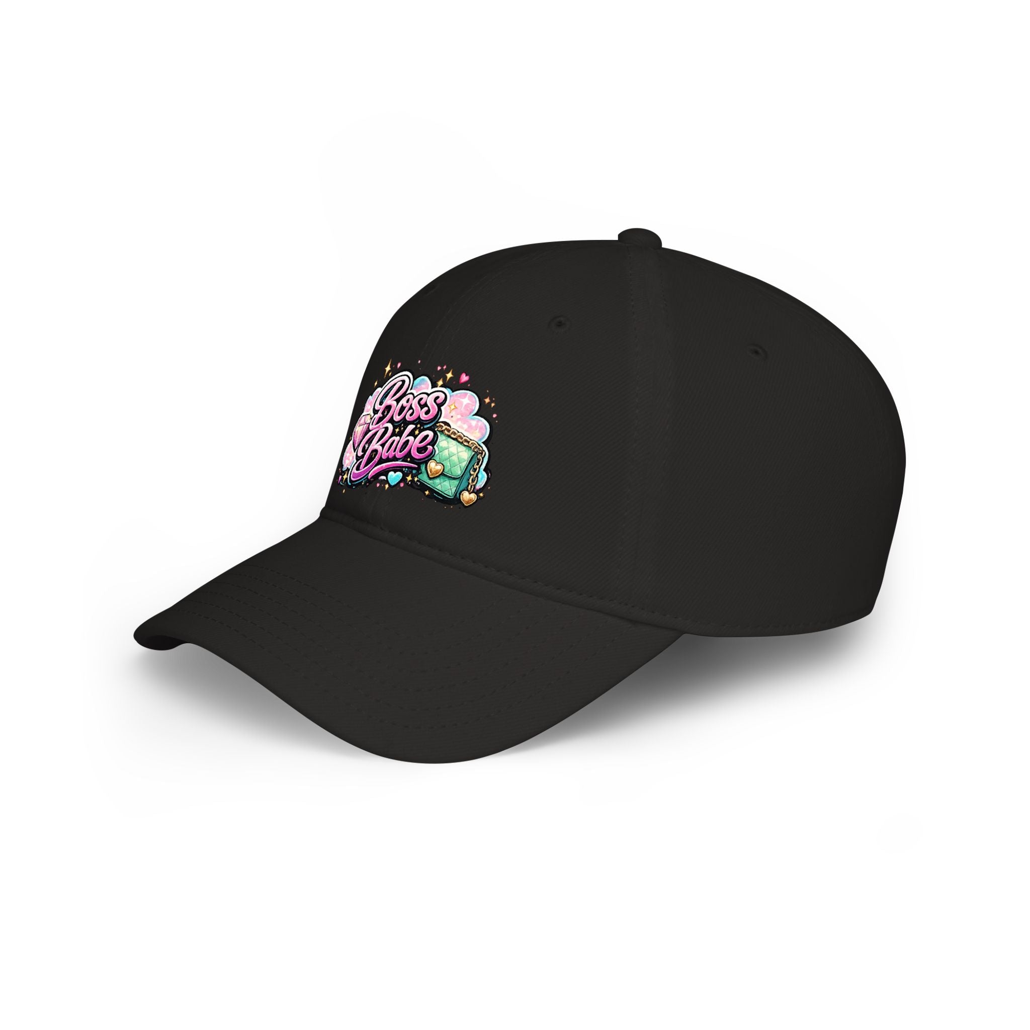 Boss Babe Baseball Cap — Cute Pink Glitter Graphic Low Profile Hat