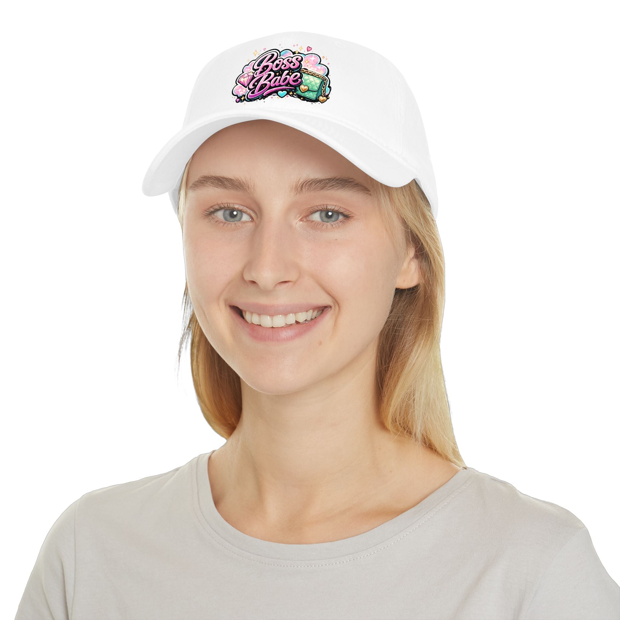 Boss Babe Baseball Cap — Cute Pink Glitter Graphic Low Profile Hat