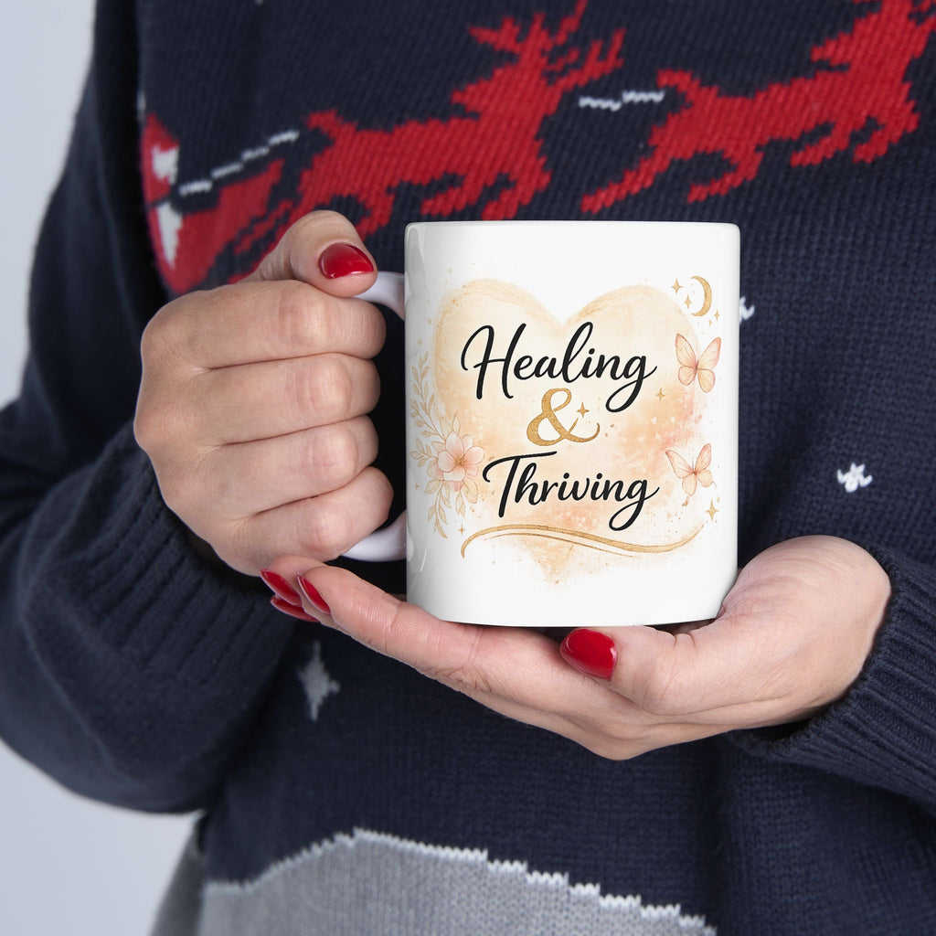 Healing Mama Ceramic Mug — Floral Butterfly 'Healing is a Process' Coffee Cup (11oz, 15oz)