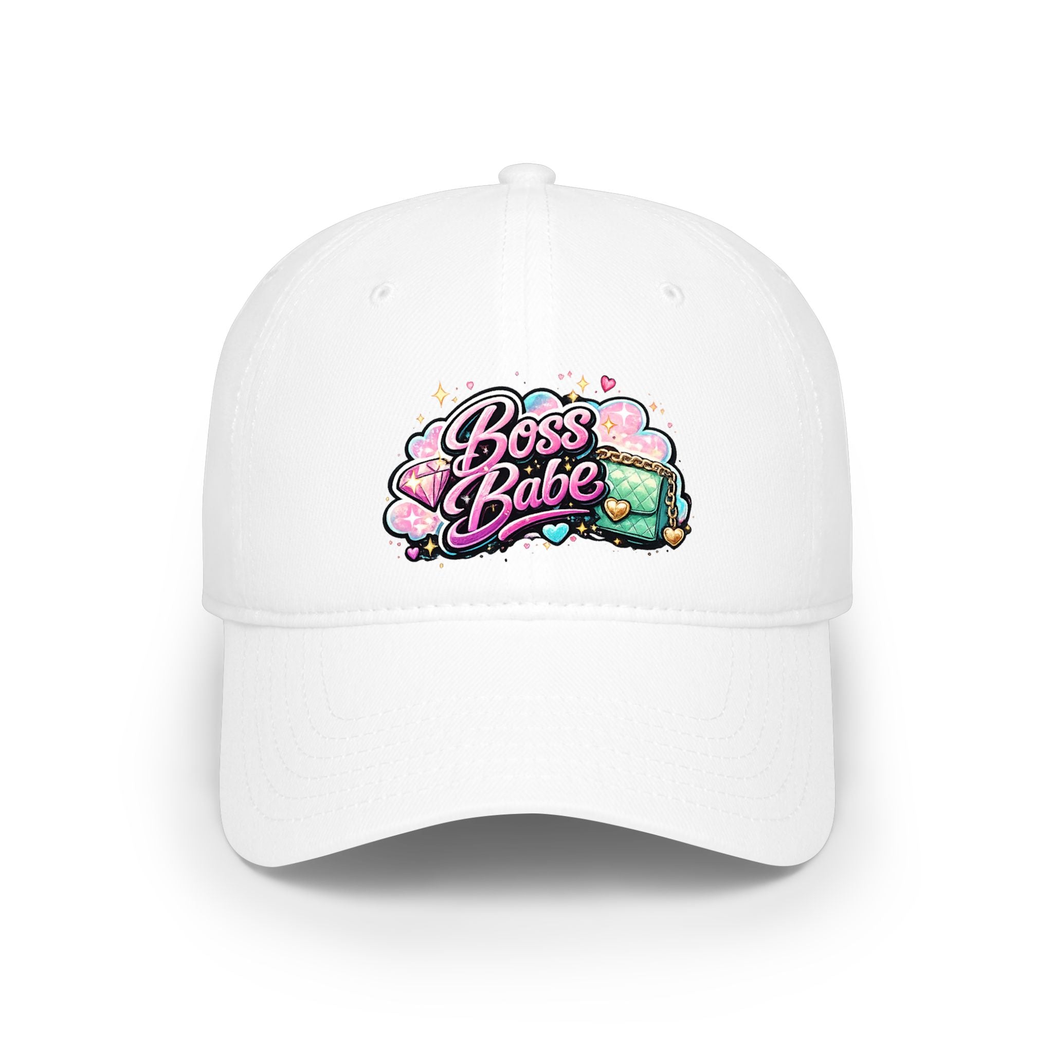 Boss Babe Baseball Cap — Cute Pink Glitter Graphic Low Profile Hat