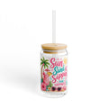 Sipper Glass — “Sun Sand & Sippin’ Pure Happiness” Tropical 16oz Beach Tumbler