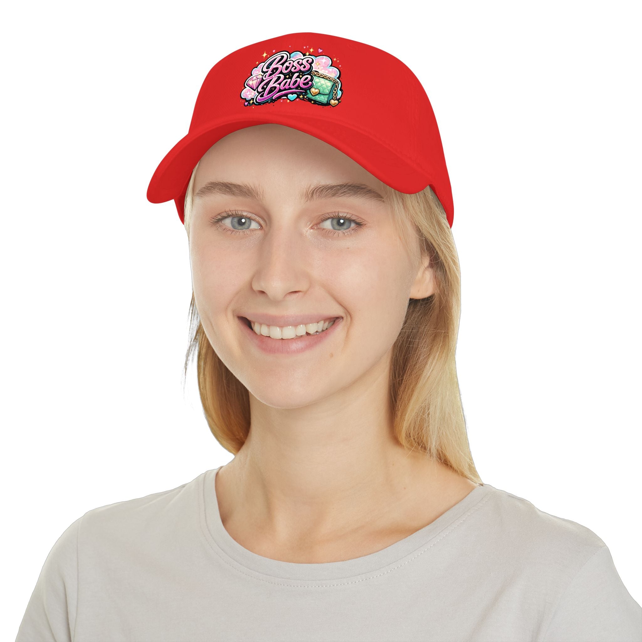 Boss Babe Baseball Cap — Cute Pink Glitter Graphic Low Profile Hat