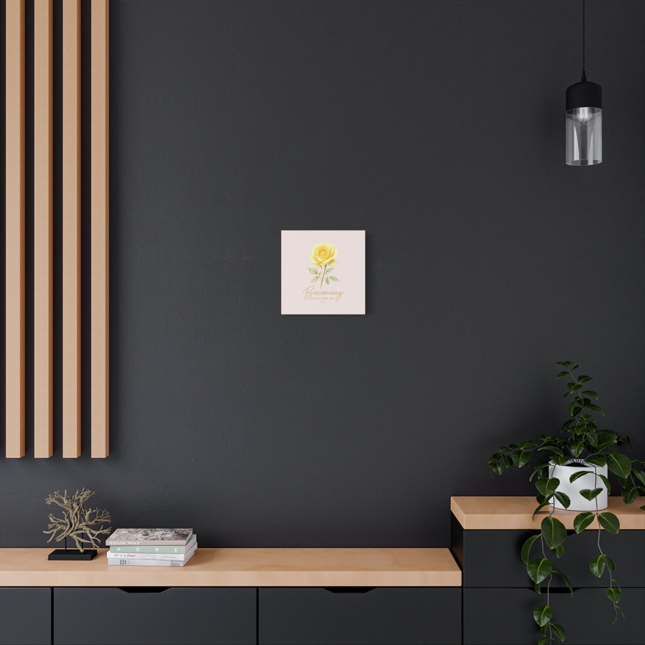 Canvas Wall Art — Yellow Rose "Becoming: Better Every Day" Inspirational Quote
