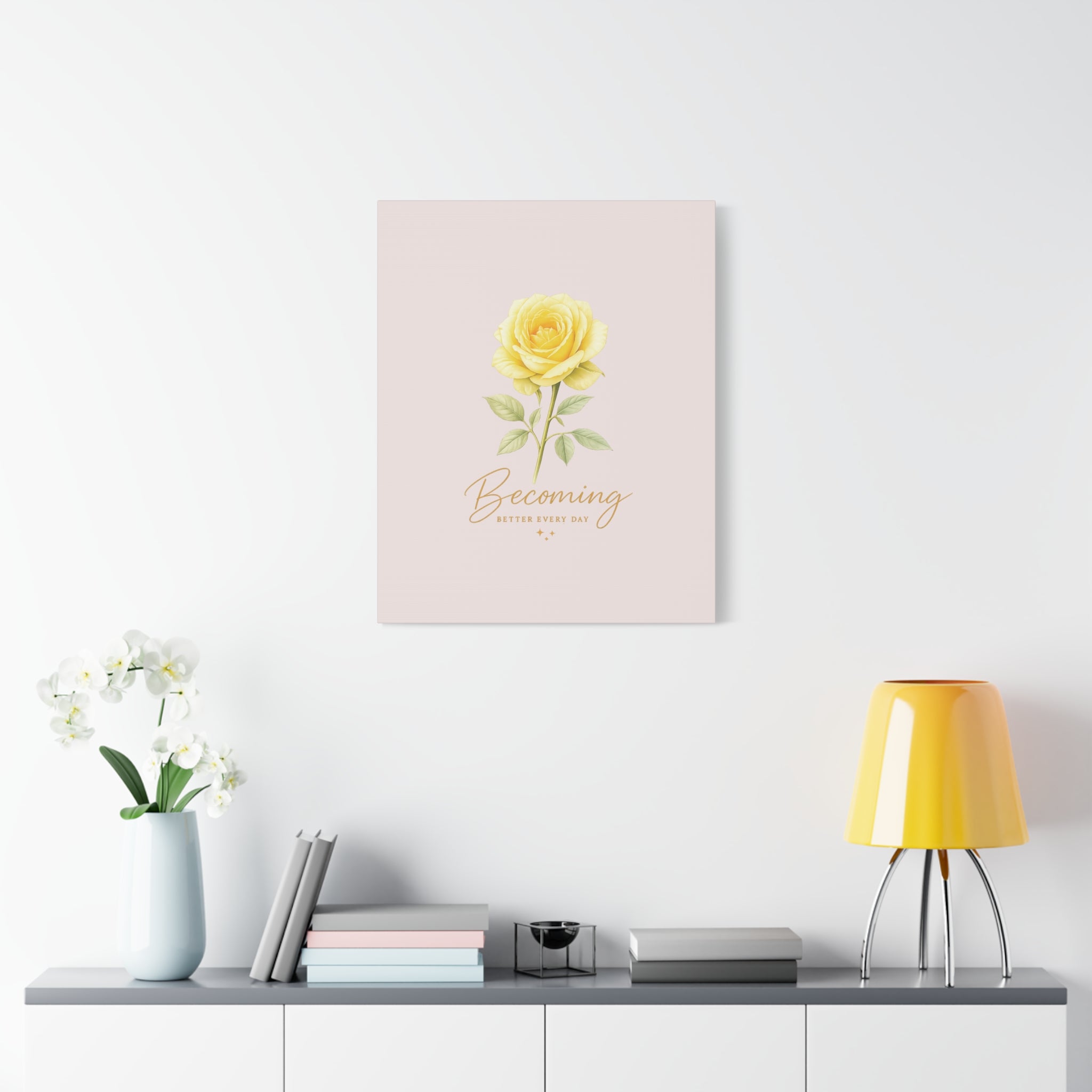 Canvas Wall Art — Yellow Rose "Becoming: Better Every Day" Inspirational Quote