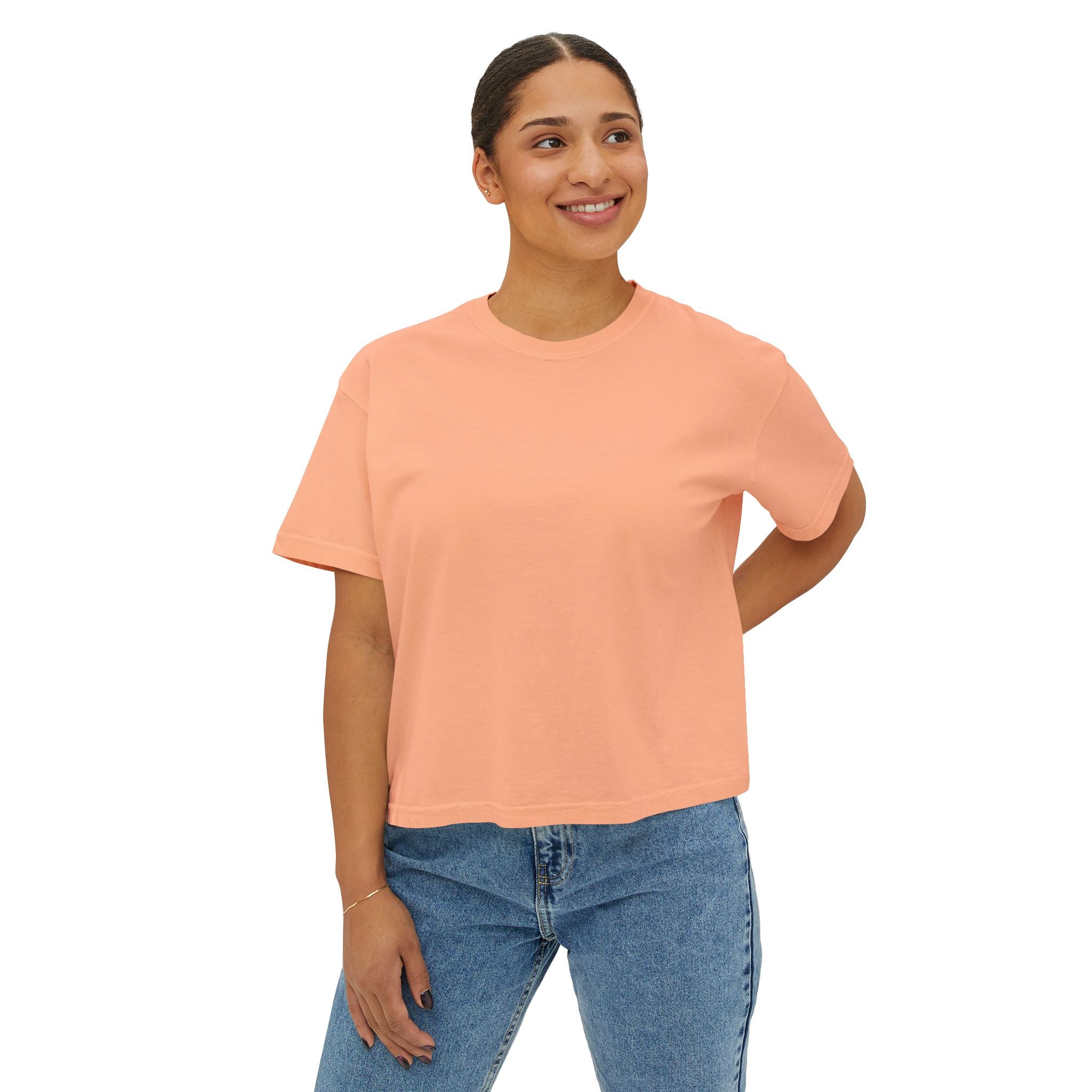 Women's Boxy Tee — "Less Hustle More Coffee" Graphic Crop Shirt