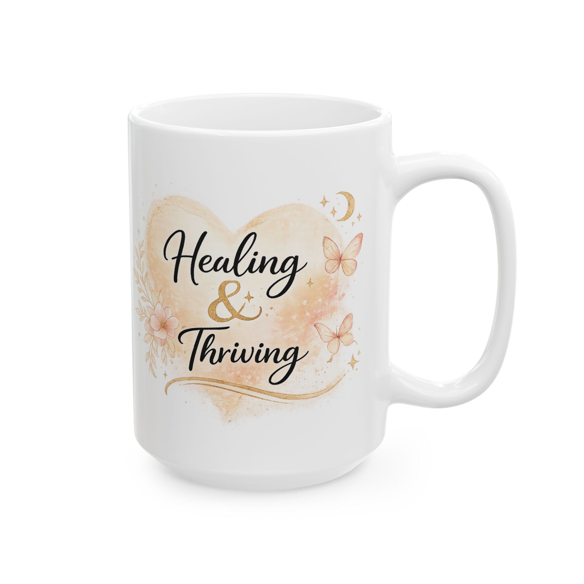 Healing Mama Ceramic Mug — Floral Butterfly 'Healing is a Process' Coffee Cup (11oz, 15oz)