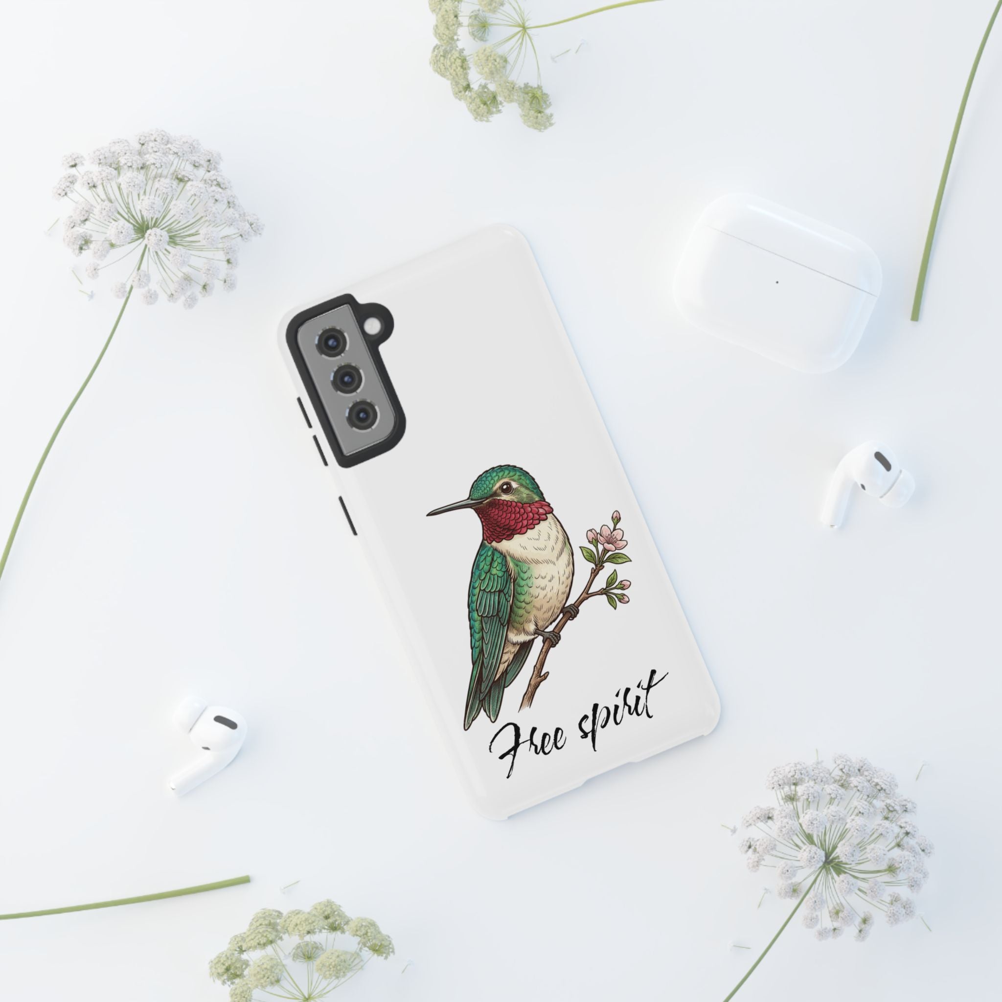 Hummingbird 'Free Spirit' Tough Phone Case — Protective Floral Bird Design