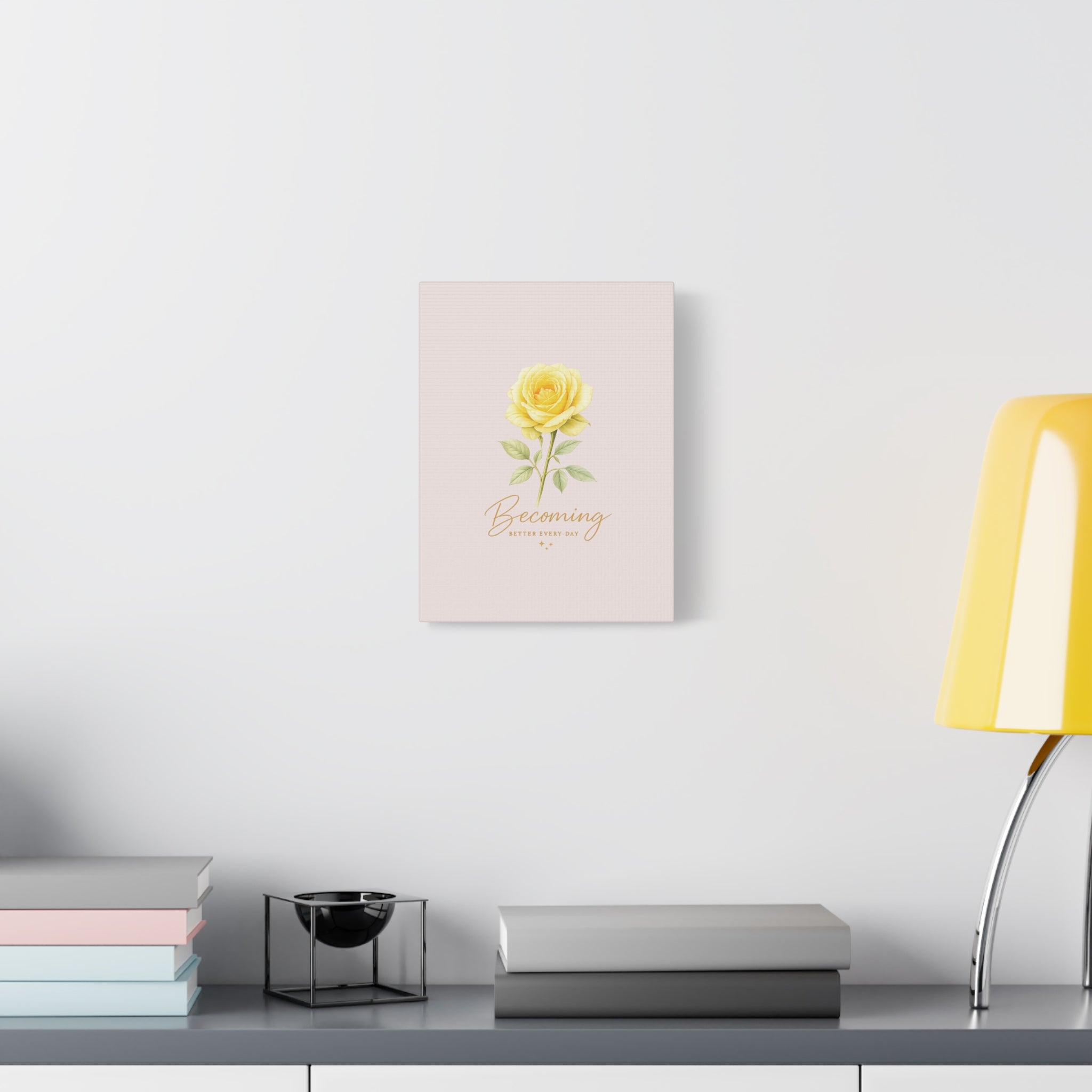 Canvas Wall Art — Yellow Rose "Becoming: Better Every Day" Inspirational Quote