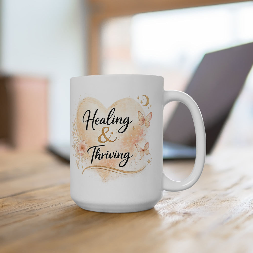 Healing Mama Ceramic Mug — Floral Butterfly 'Healing is a Process' Coffee Cup (11oz, 15oz)