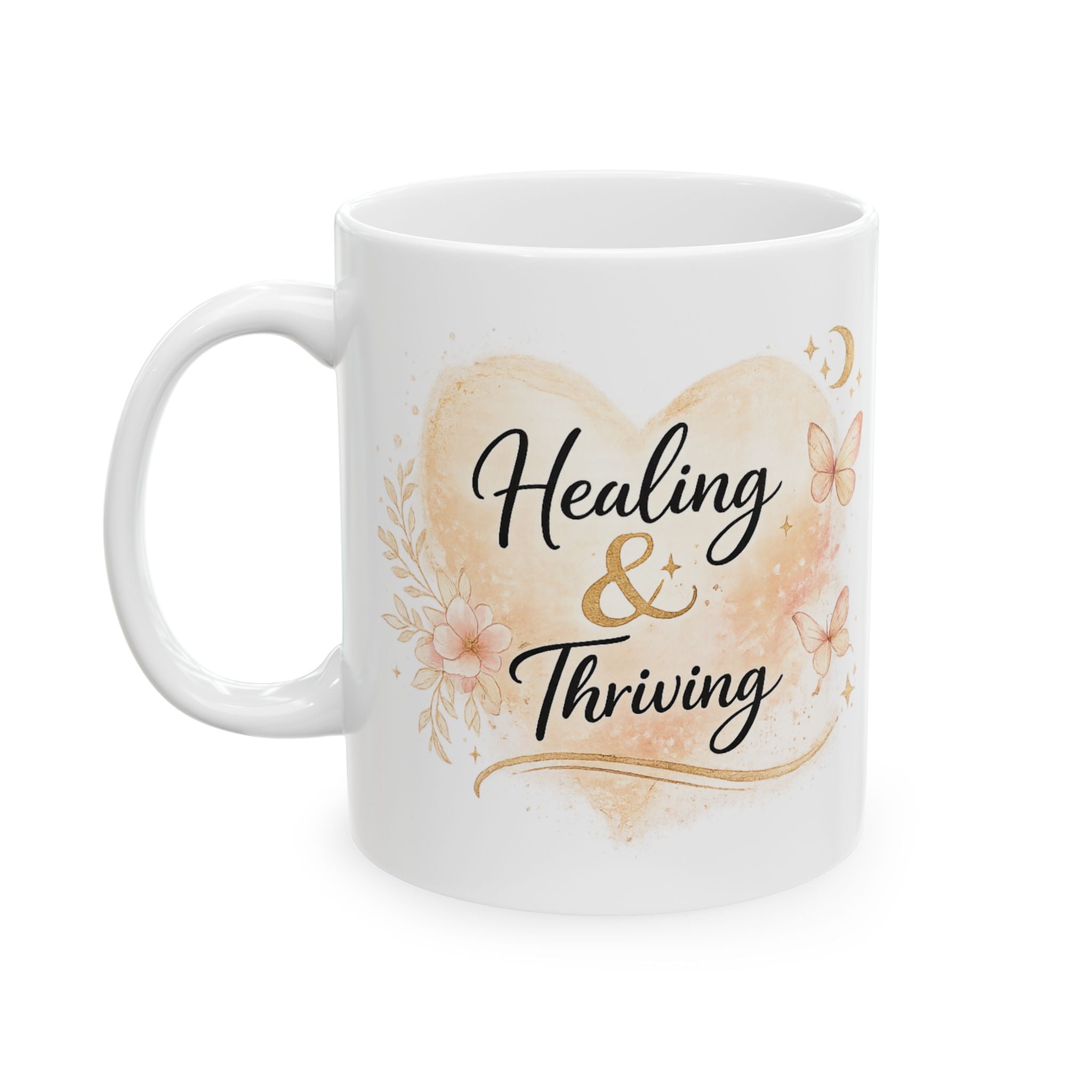 Healing Mama Ceramic Mug — Floral Butterfly 'Healing is a Process' Coffee Cup (11oz, 15oz)